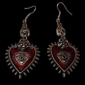 Grunge Gothic Red Heart Shaped Earrings